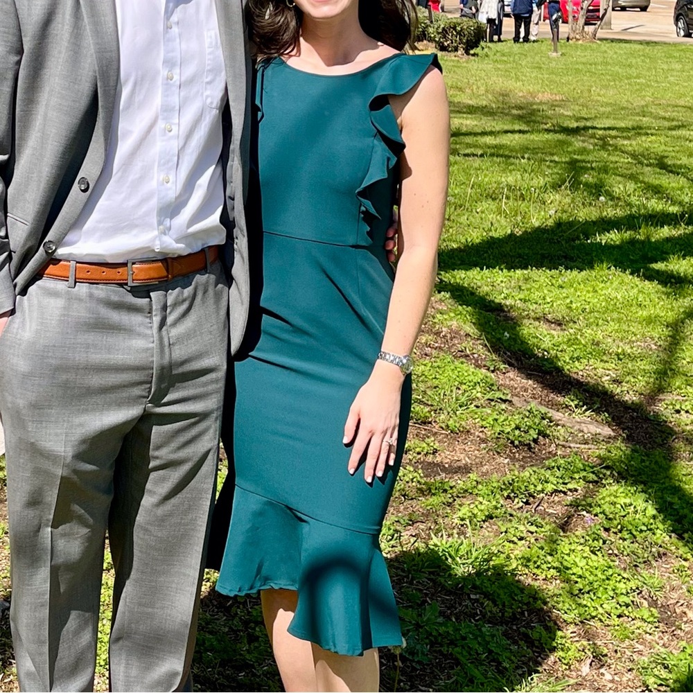 Emerald/Teal Midi Dress with Ruffle Detail